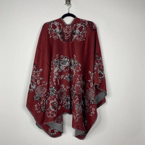 2/$30 NEW Boho Floral Ruana Oversized Open Wrap Poncho Blanket Scarf - Picture 8 of 9